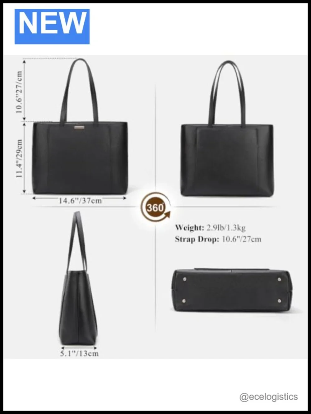 Leather Tote Bag Women Top-Zip Shoulder Handbag with 15